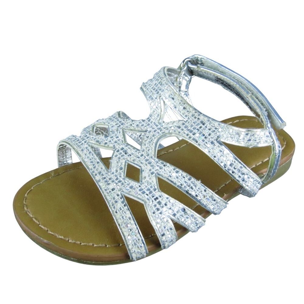 Wonder Nation Girls Gladiator Sz T 6 Medium Shoes‎ Silver Synthetic Hook & Loop